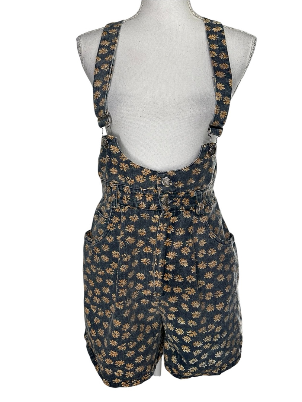 A. Byer California / Vintage Sunflower Denim Overalls / Size 9 / Boho Retro 90s